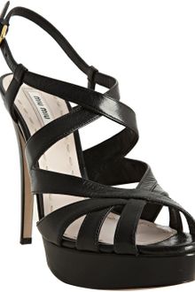 Miu Miu Nero Leather Crisscross Strappy Platform Sandals - Lyst