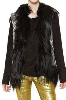 Balmain Goathair Trim Embroidered Leather Vest - Lyst