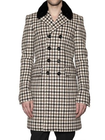 Burberry Prorsum Mink Collar Tweed Hounds Tooth Coat - Lyst