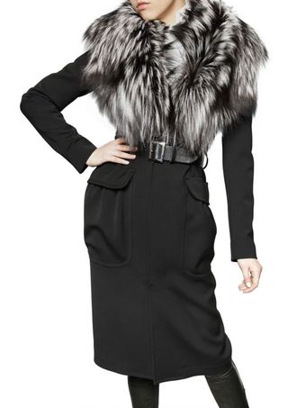 DSquared2 Silver Fox Collar Wool Stretch Coat - Lyst