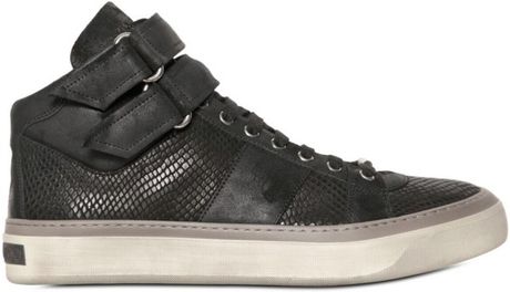 Jimmy Choo Snake Embossed Calf and Suede Sneakers in Black for Men - Lyst