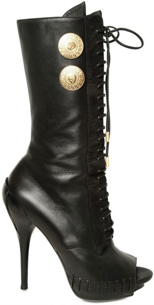 Versace 120mm Nappa Lace Up Open Toe Boots in Black - Lyst