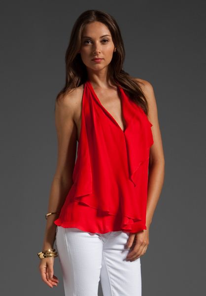 Haute Hippie Drape Halter Top in Red (poppy) - Lyst