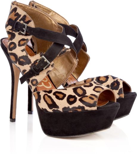 ... Edelman Noura Pony Leopard Print Platform Sandal in Animal (leopard