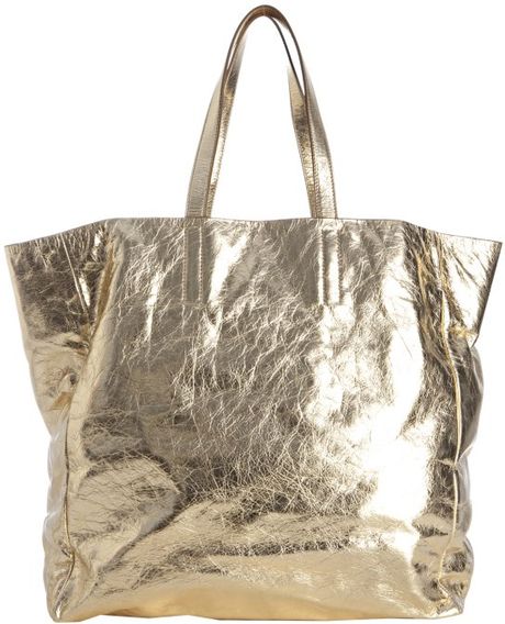 Gold Handbags: Gold Leather Tote Bag