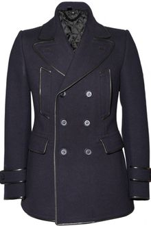 Burberry Prorsum Leather Trimmed Pea Coat - Lyst