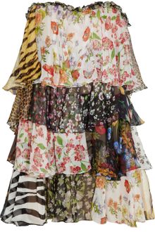 D&G Mixed-print Strapless Silk-chiffon Dress - Lyst