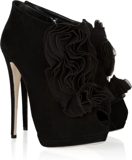 Giuseppe Zanotti Rufflefront Suede Ankle Boots in Black - Lyst