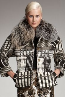 Oscar de la Renta Fur-collar Textured Jacket - Lyst