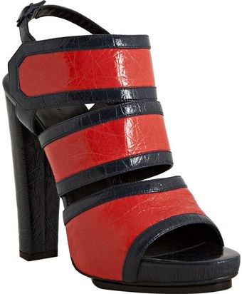 Balenciaga Red and Navy Leather Platform Slingback Sandals - Lyst