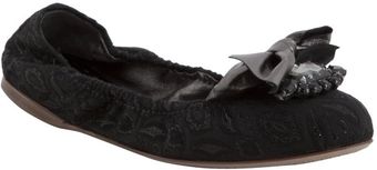  Black Floral Jacquard Jeweled Bow Flat 