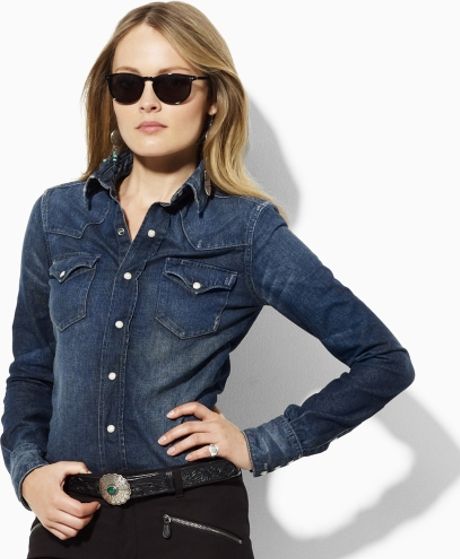 Ralph Lauren Blue Label Classic Denim Western Shirt in Blue (montana blue wash) - Lyst