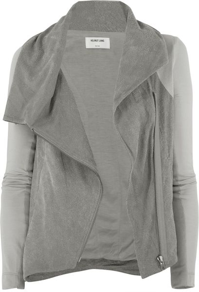 Helmut Lang Asymmetric Leather and Jersey Jacket in Gray - Lyst