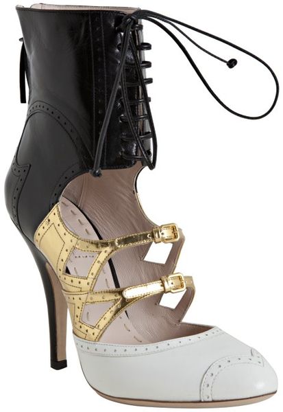 Miu Miu Black Tooled Leather Cutout Booties in Multicolor (black) - Lyst