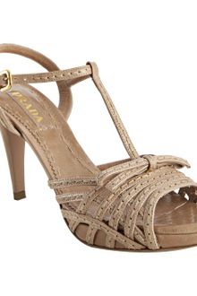 Prada Cameo Stitched Leather T-strap Platform Sandals - Lyst
