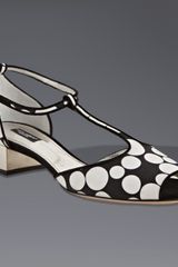 Dolce & Gabbana Black and White Fabric Polka Dotted Sandals
