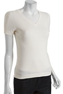 Three Dots Off White Cotton Short Sleeve V-neck T-shirt - Lyst