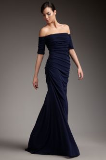 Badgley Mischka Off-the-shoulder Ruched Gown - Lyst