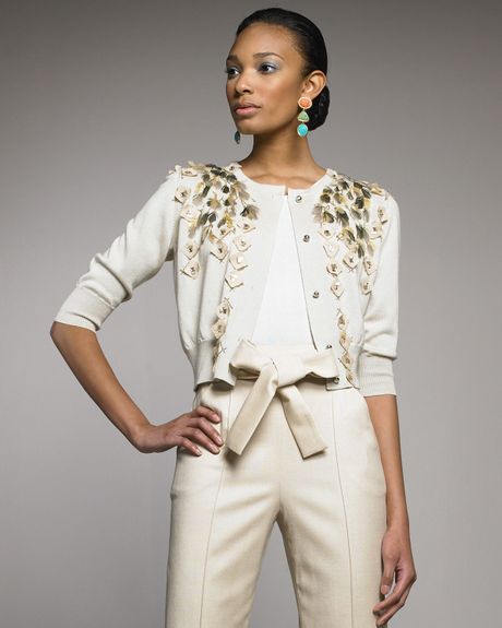 Oscar De La Renta Embellished Cardigan in Beige (oatmeal) - Lyst