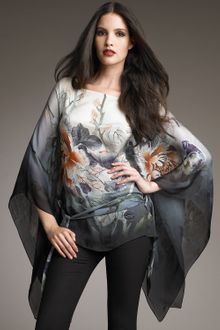 Roberto Cavalli Floral-print Ombre Chiffon Poncho - Lyst