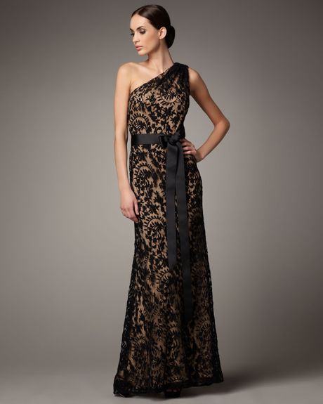 Tadashi Shoji Oneshoulder Lace Gown in Black - Lyst