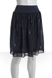 Eryn Brinie Navy Chiffon Gathered Sequined Knee Length Skirt - Lyst