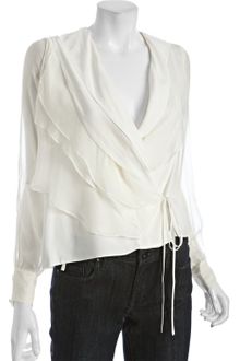 Robert Rodriguez Ivory Silk Ruffle Layered Wrap Blouse - Lyst
