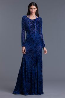 Oscar de la Renta Burnout Velvet Longsleeve Gown - Lyst