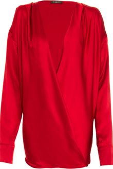 Balmain Faux Wrap Long Sleeve Blouse - Lyst