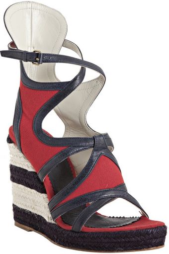  Red and Blue Canvas Espadrille Sandals 