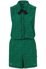 Topshop Green Animal Print Playsuit
