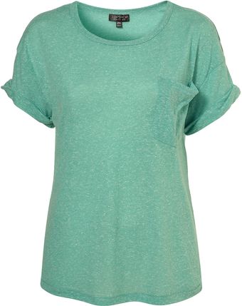 Topshop Green Flecked Roll Sleeve Tee - Lyst