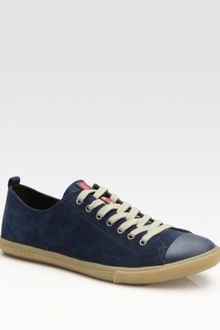 Prada Lace Up Cap Toe Suede Sneakers - Lyst