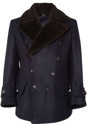 Yves Saint Laurent Pea Coat with Shearling Collar - Lyst