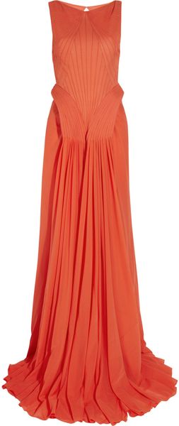 Zac Posen Pintucked Stretch-silk Gown - Lyst