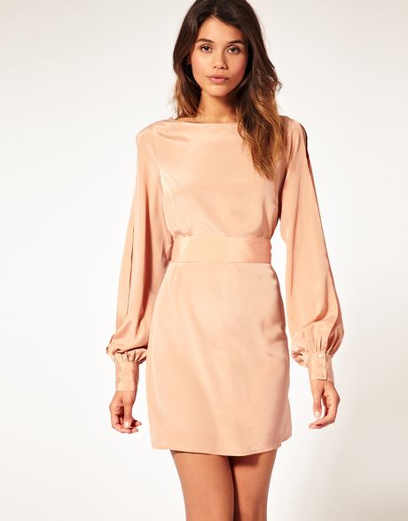 Asos Collection Asos Slit Sleeve Dress with Cut Out Back in Beige (cork) - Lyst