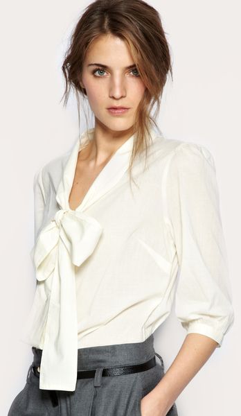 Asos Collection Asos Cotton Pussybow Blouse in Beige (cream) - Lyst