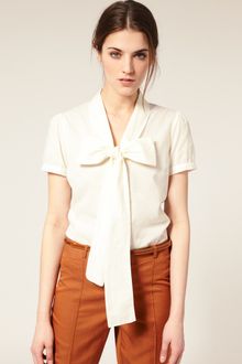 ASOS Collection Asos Short Sleeve Pussybow Cotton Blouse - Lyst