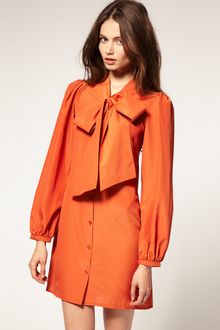 ASOS Collection Asos Mini Pussybow Shirt Dress with Shirred Cuffs - Lyst