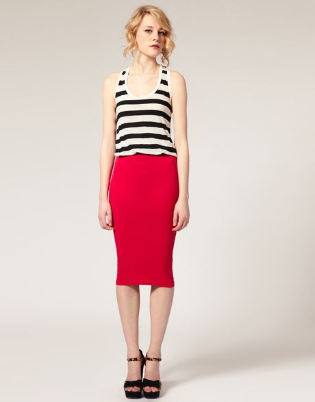 Asos Collection Asos Jersey Pencil Skirt in Red (pink) - Lyst