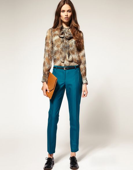 Asos Collection Asos Crop Skinny Trouser with Pintuck Detail in Blue (teal) - Lyst