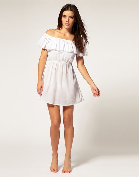Asos Collection Asos Cotton Off The Shoulder Beach Dress in White | Lyst
