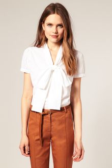 ASOS Collection Asos Short Sleeve Pussybow Cotton Blouse - Lyst