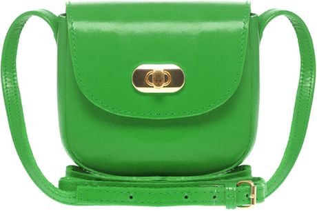 Asos Collection Asos Leather Mini Twist Lock Saddle Bag in Green - Lyst