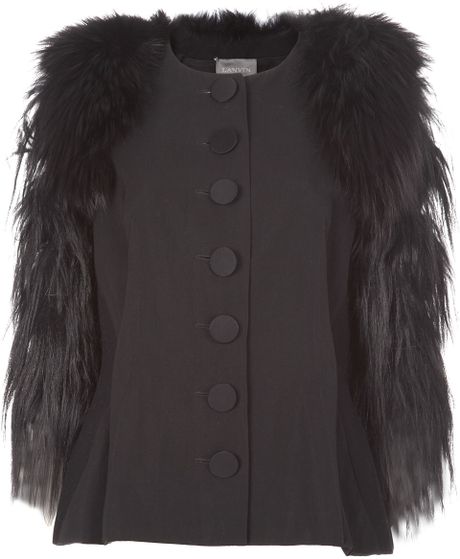 Lanvin Cropped Goat and Fox Fur Jacket in Black - Lyst