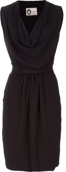 Lanvin Drape Dress in Black - Lyst