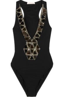 Matthew Williamson Embellished Plunge-front Swimsuit - Lyst
