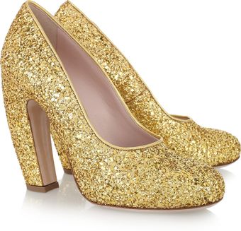 Miu Miu Glitter-finish Leather Pumps - Lyst