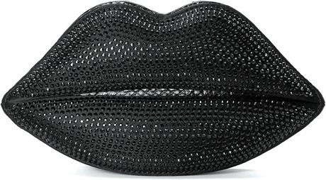 Lulu Guinness Black Swarovski Crystalized Lips Clutch in Black - Lyst