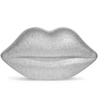 Lulu Guinness Silver Glitter Perspex Lips Clutch - Lyst